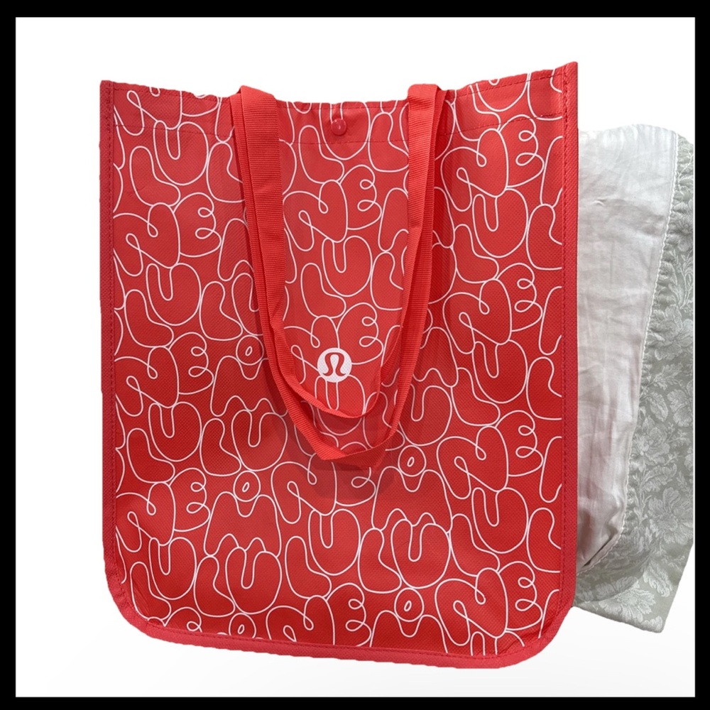 Lululemon Reusable Large Shopping Tote Bag Red New Pattern 14” X 16.5” X6.5”